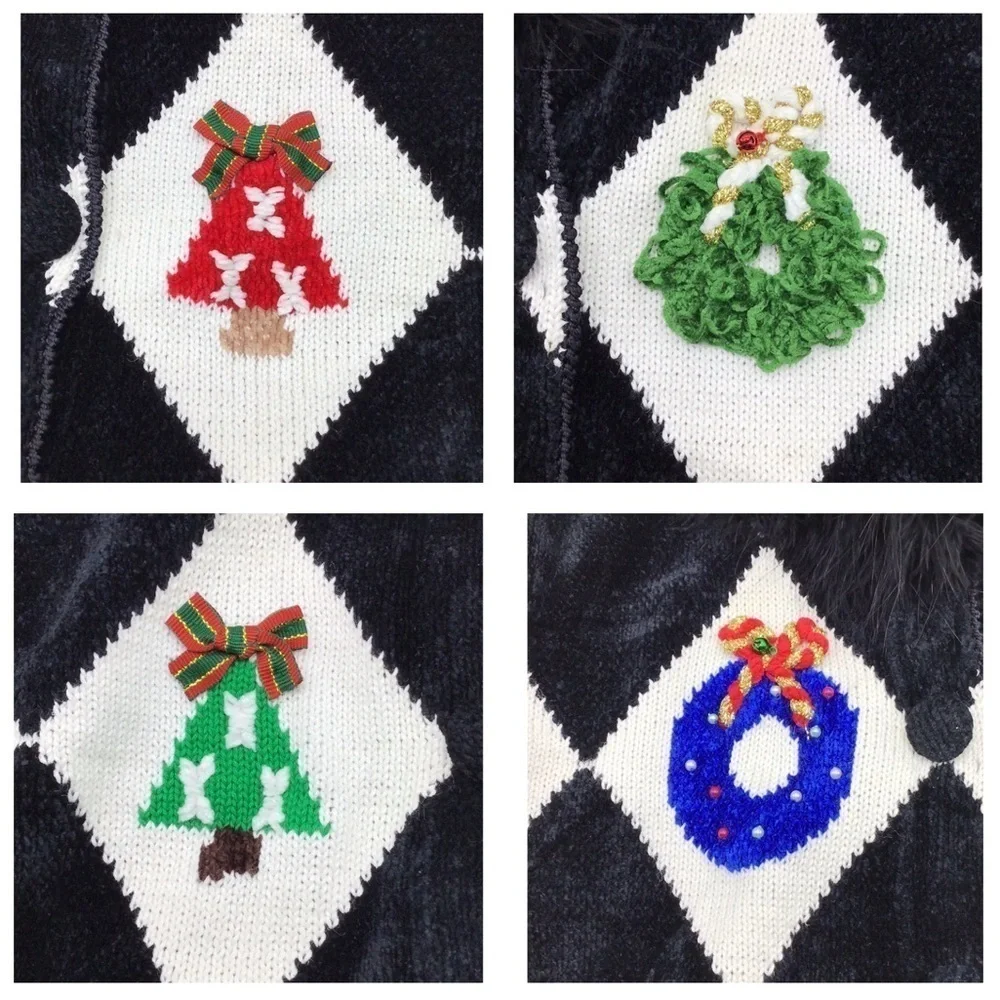 Vintage Berek Boa feather Poodle Jingle Bells on Wreaths Sweater Size L. - Picture 5 of 17